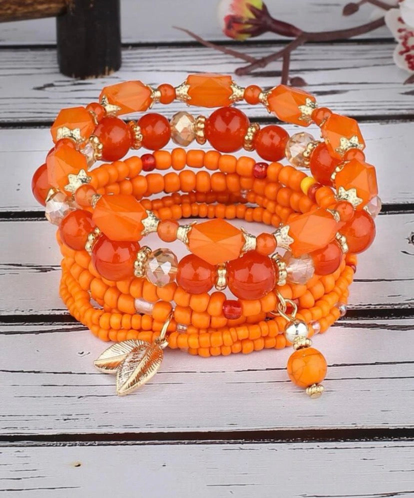 4pcs Leaf Charm Beaded Bracelet