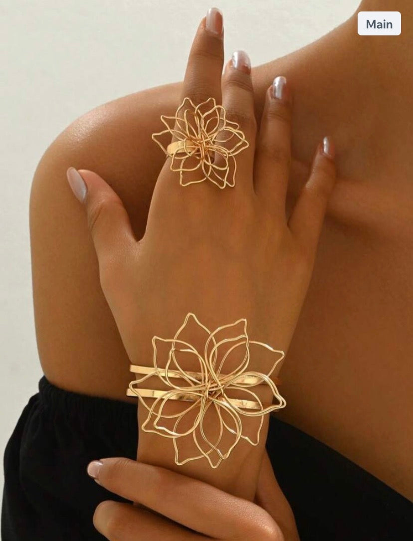 2pcs/set Wire Bangle & Ring Set