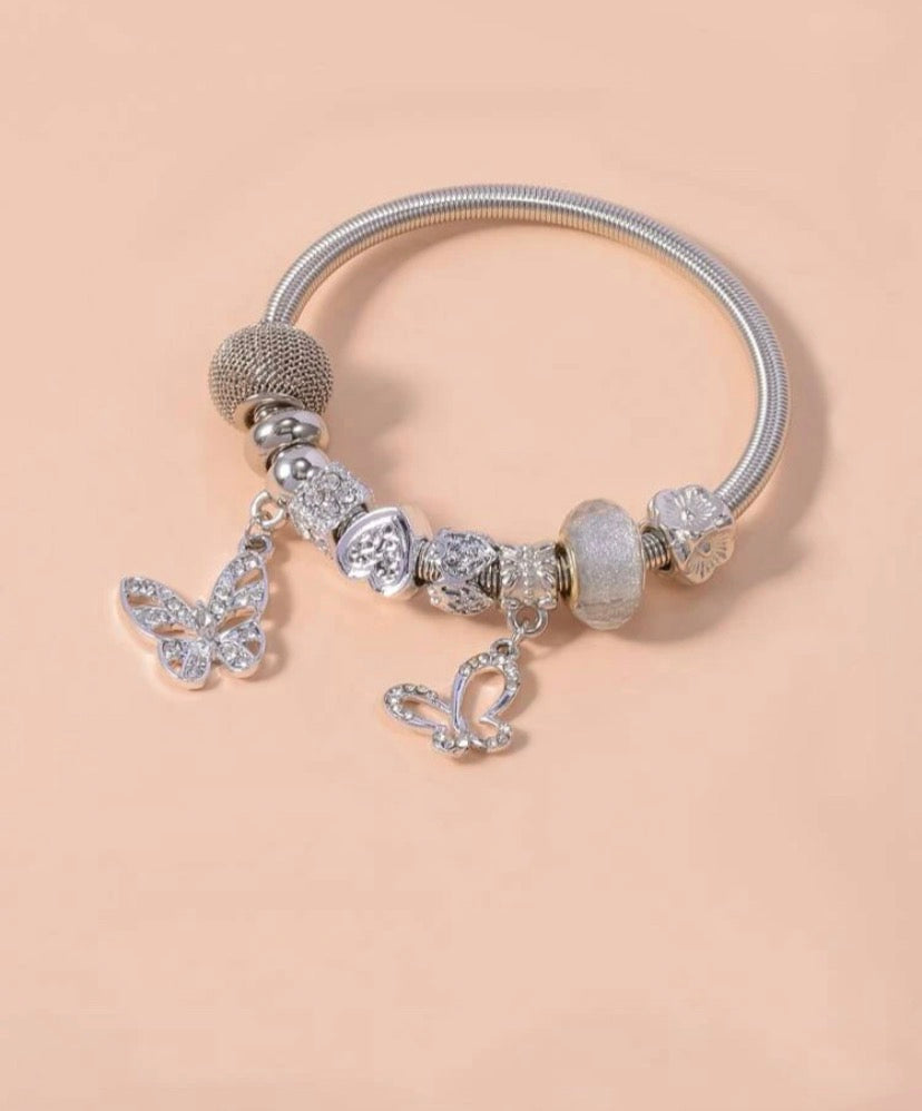 Rhinestone Butterfly Charm Bangle