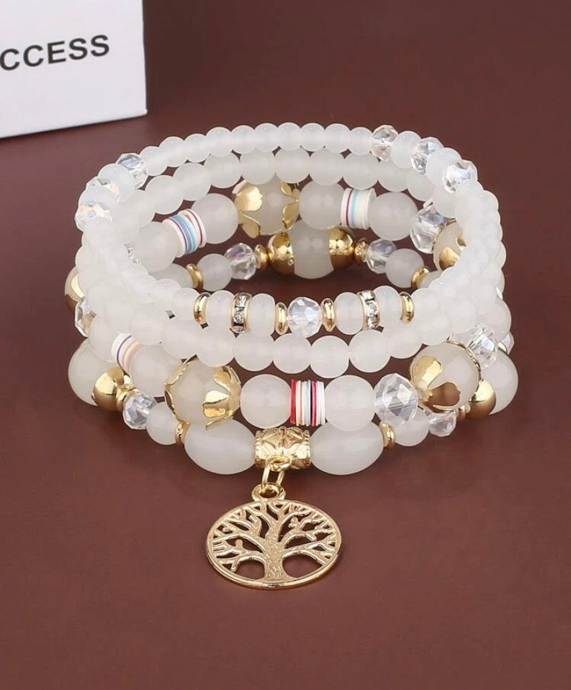 4pcs Tree Charm Beaded Bracelet