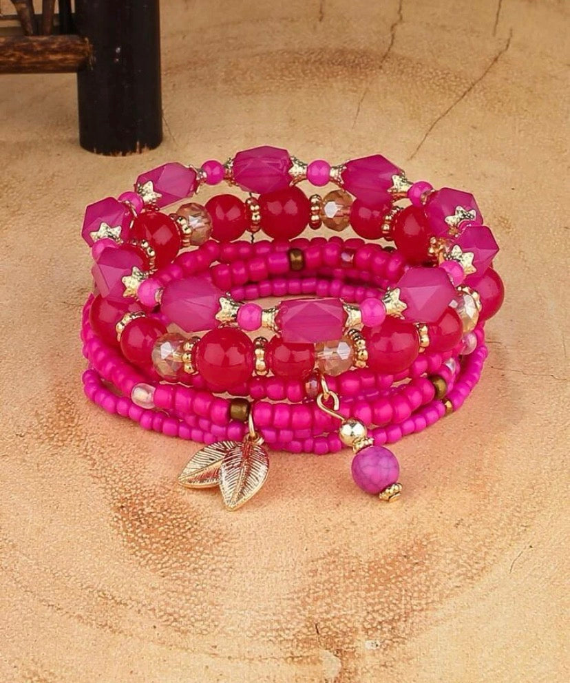 4pcs Leaf Charm Beaded Bracelet