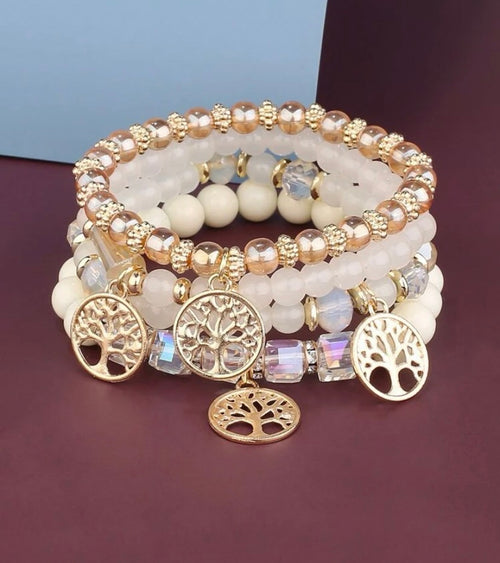 4pcs Tree Charm Beaded Bracelet