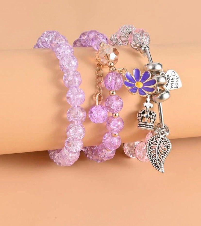 4pcs Leaf Charm Beaded Bracelet