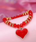 Rhinestone Heart Charm Beaded Bracelet