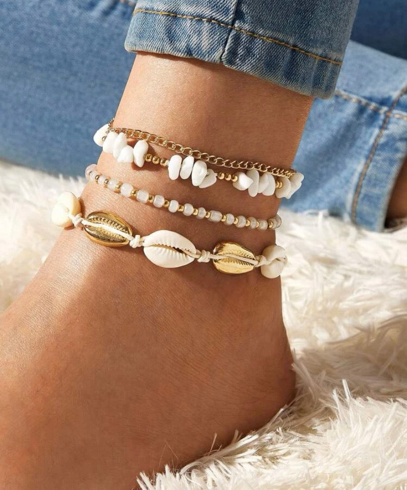 4pcs Shell Decor Anklet