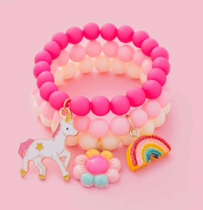 3pcs Girls Rainbow Charm Beaded Bracelet