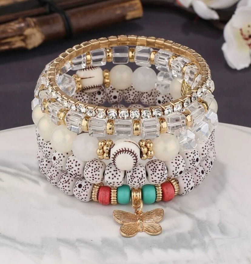 5pcs Butterfly Charm Beaded Bracelet