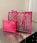 Neon Pink Letter Print Clear Shoulder ToteBag