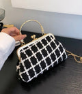 Plaid Pattern Kiss lock Bag